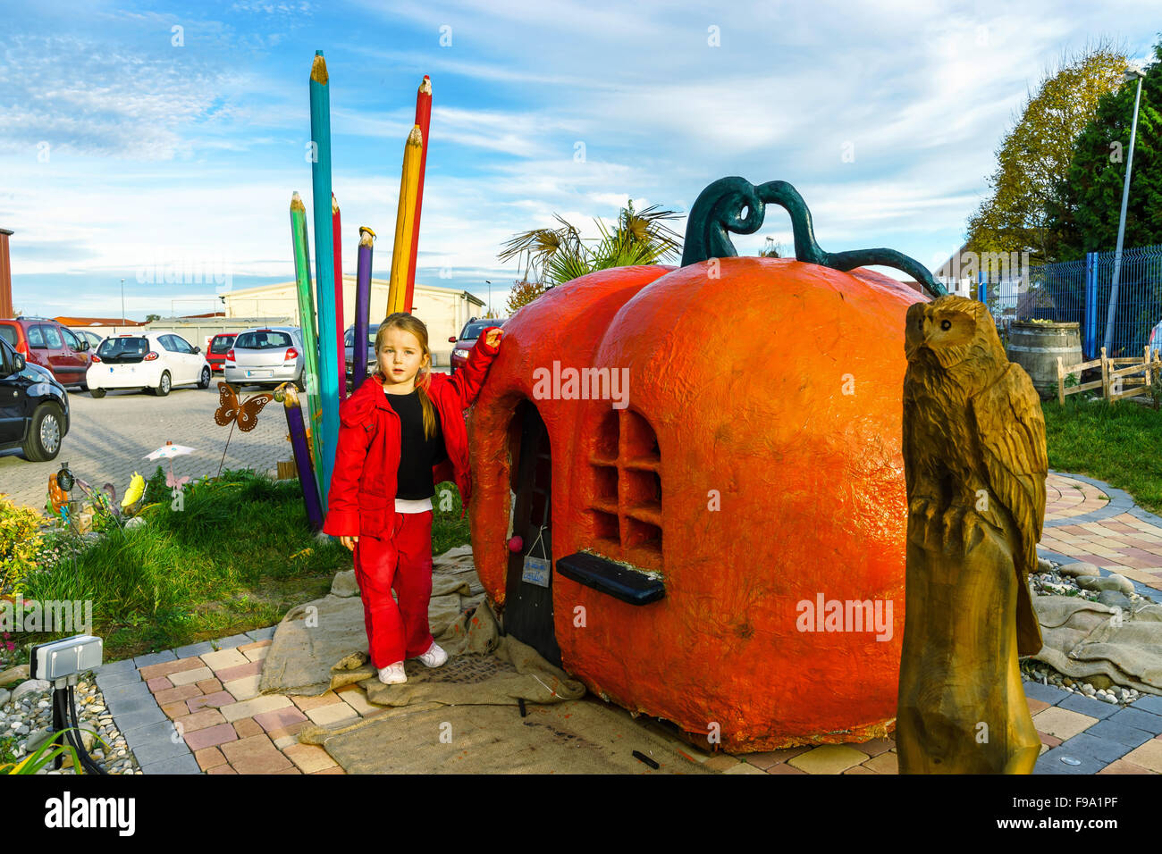 Cute little girl on playground, sunny day Stock Photo - Alamy