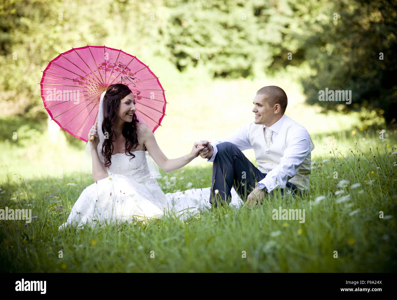 Happy bride and groom on their wedding day Stock Photo - Alamy