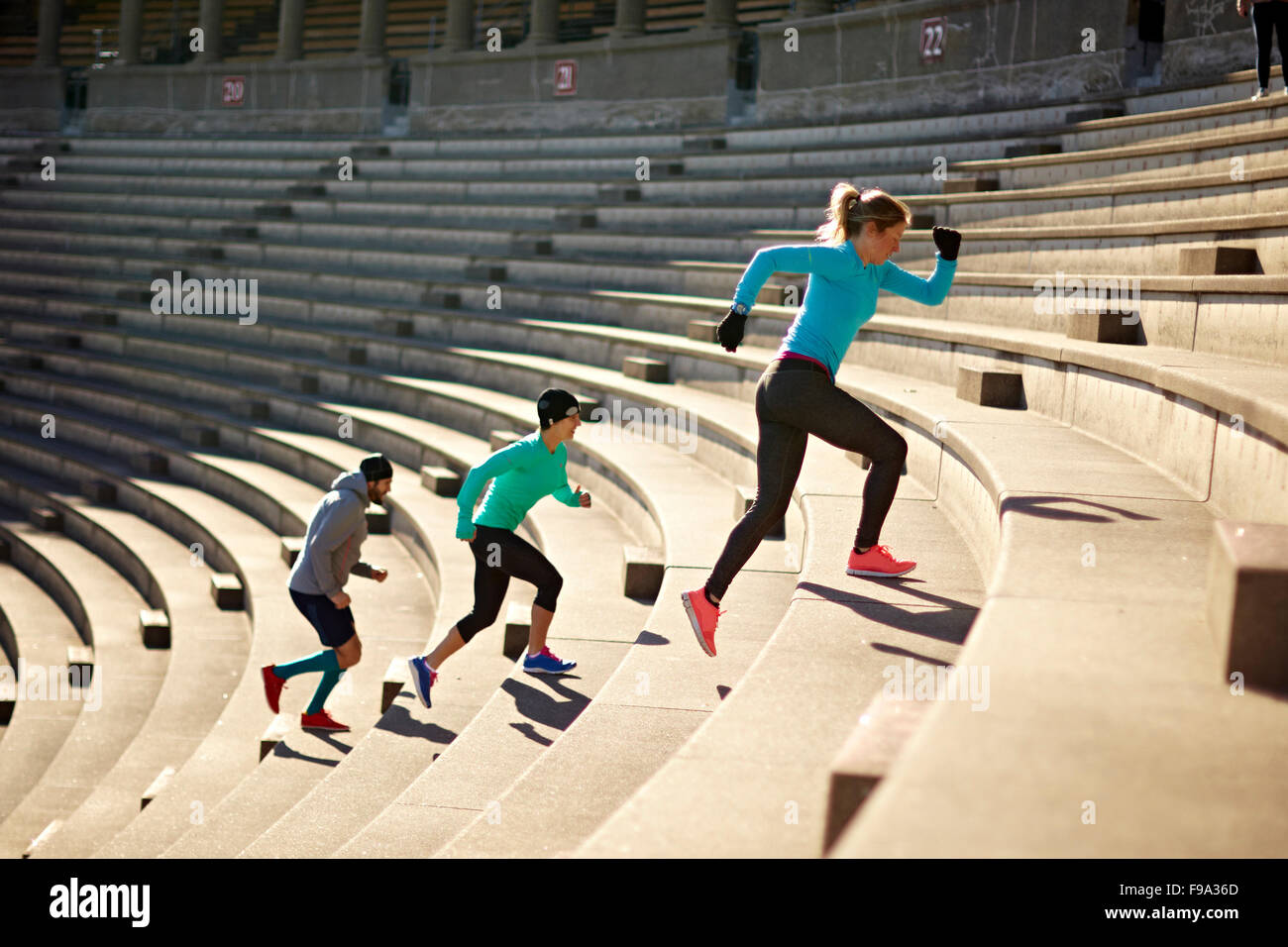 Working out on the stairs of the Harvard University Stadium Stock Photo