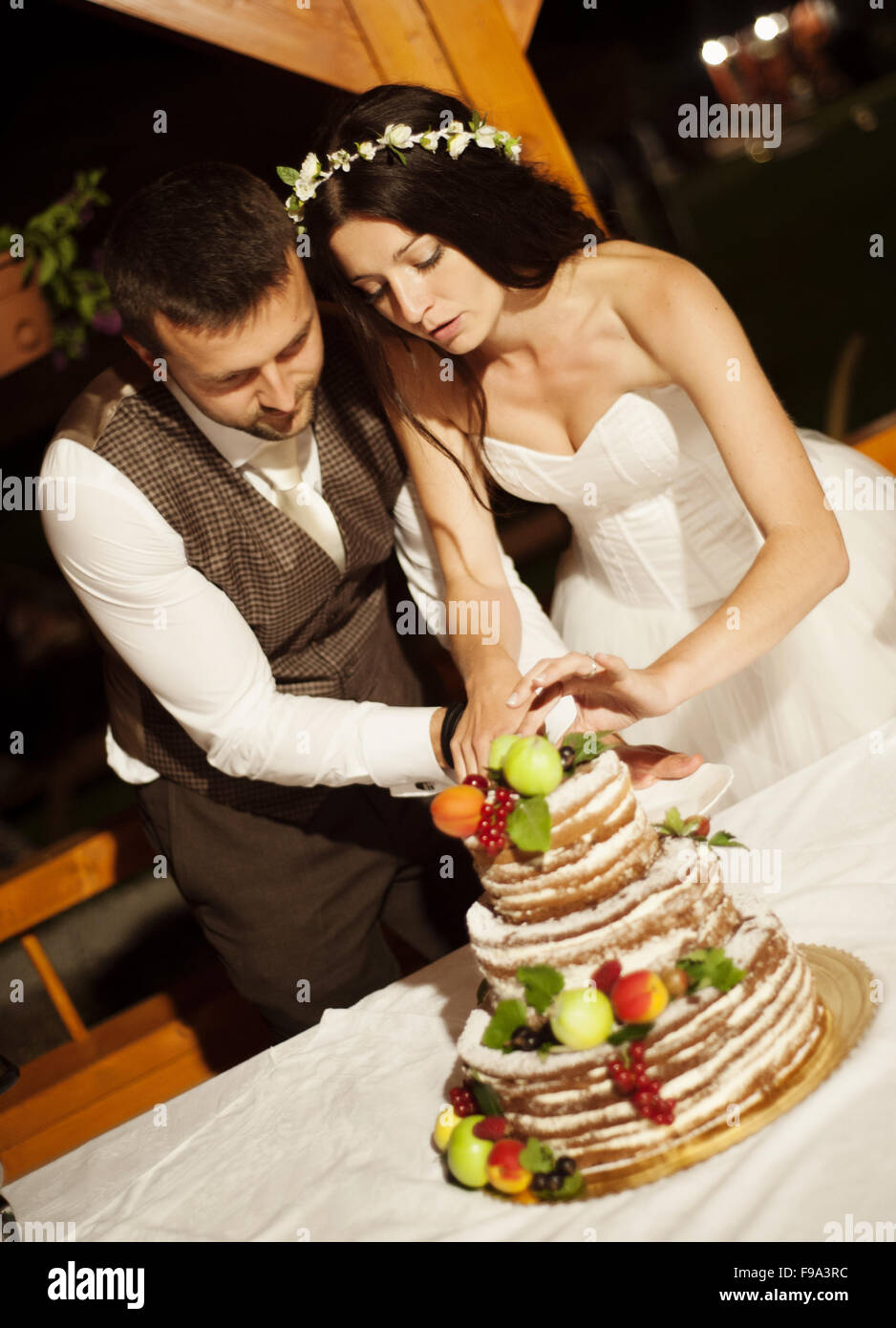 Bride and groom are at the wedding reception Stock Photo - Alamy