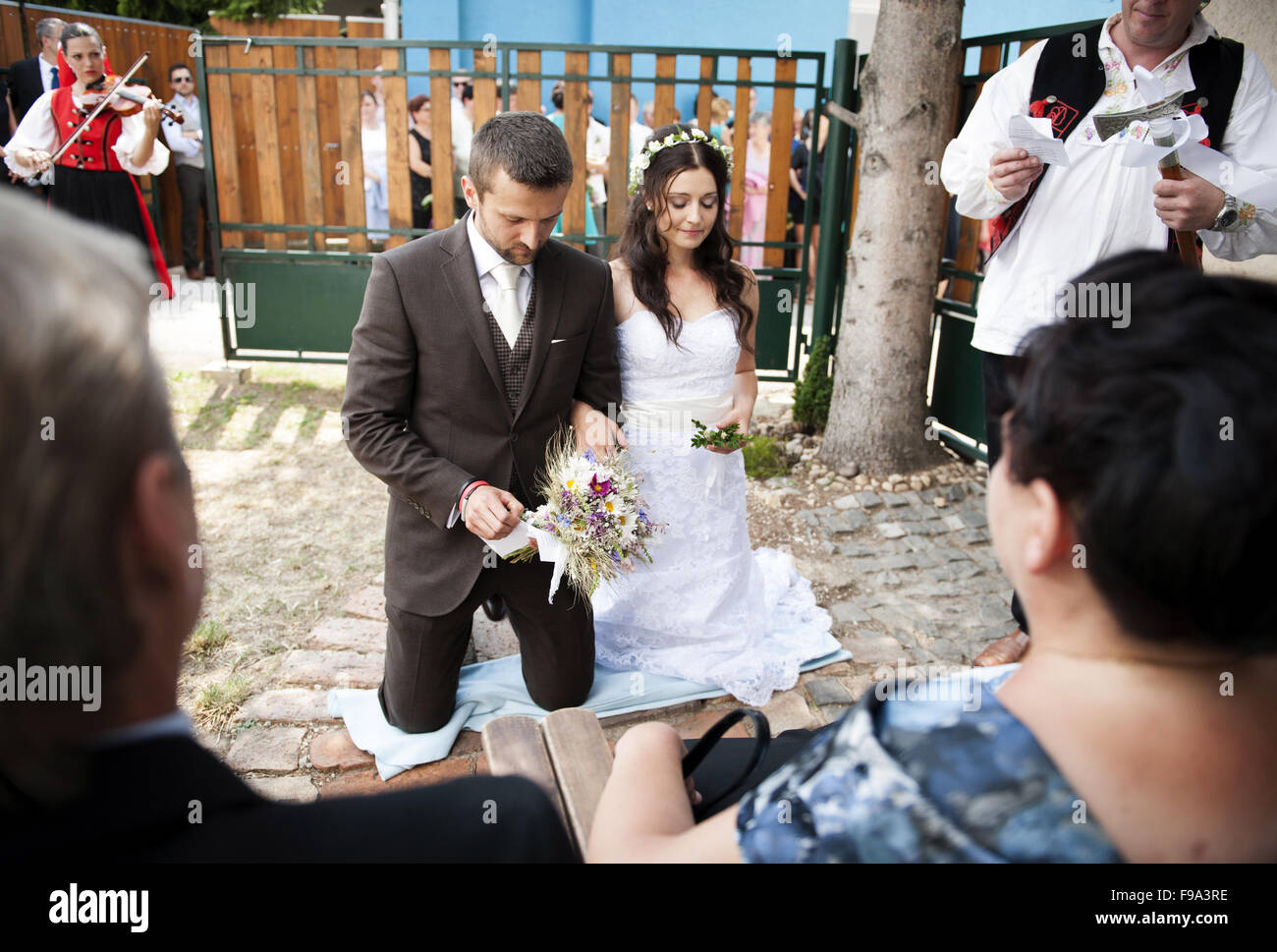 Beautiful Bride And Groom At Country Style Wedding Stock Photo