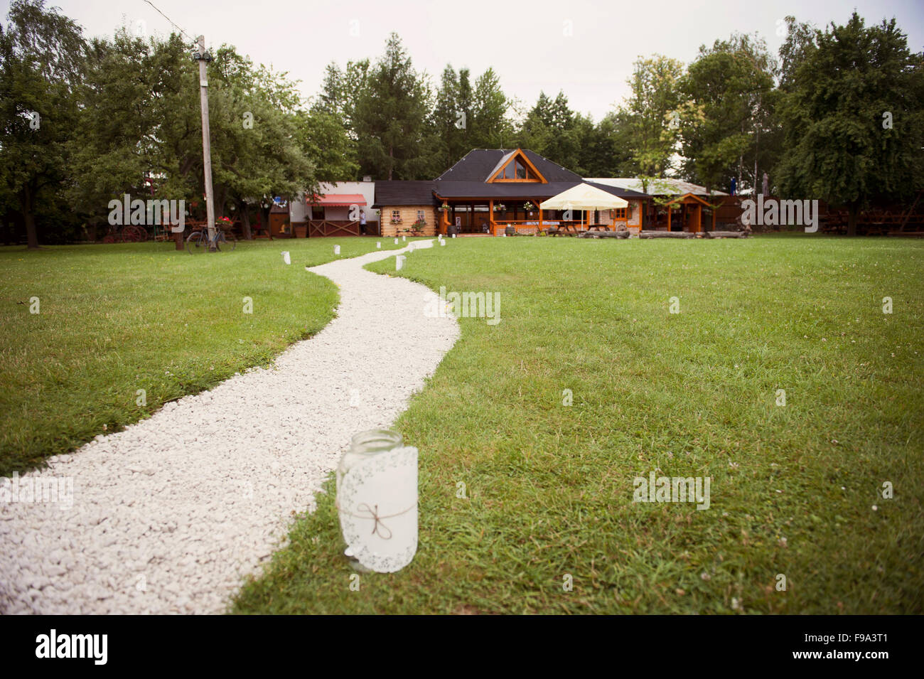 Beautiful outdoor wedding venue in summer park Stock Photo