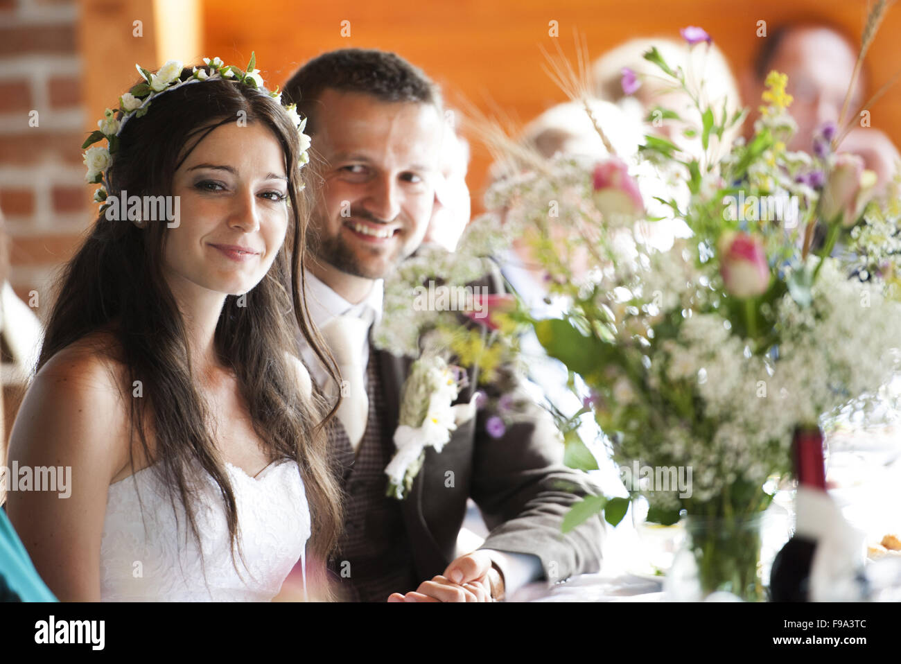 Bride and groom are at the wedding reception Stock Photo - Alamy