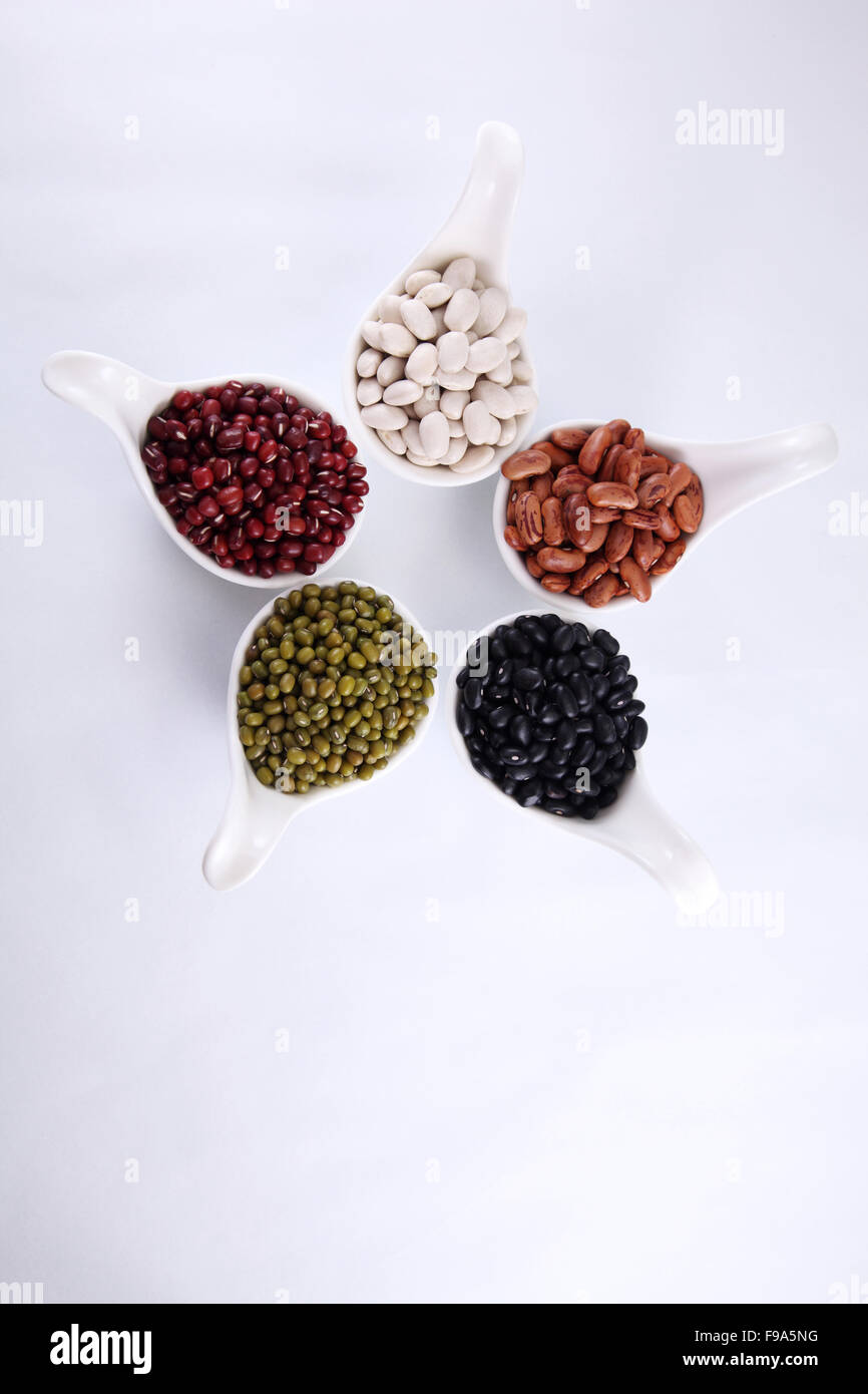 five different colour organic soup beans Stock Photo - Alamy