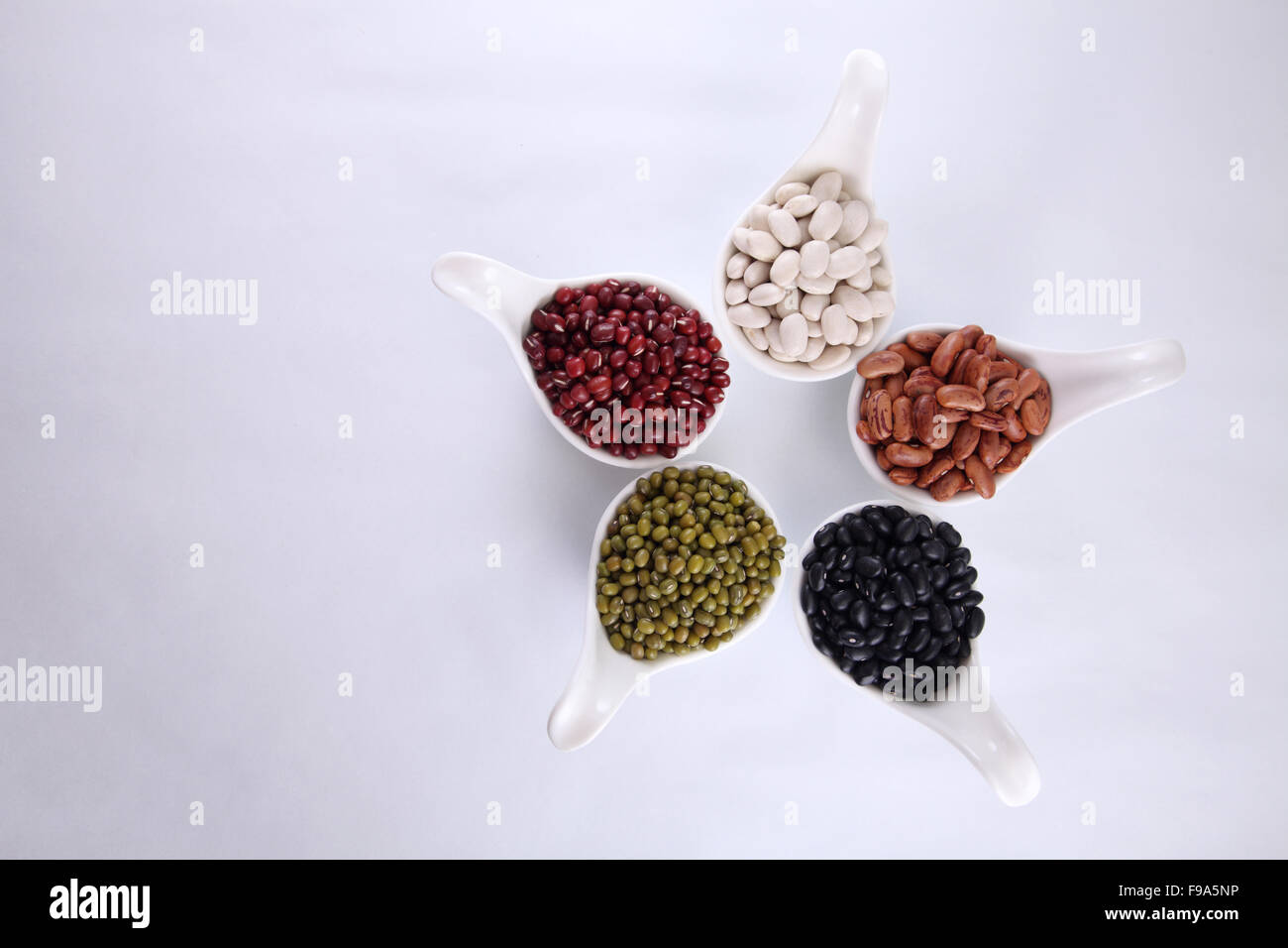 five different colour organic soup beans Stock Photo - Alamy