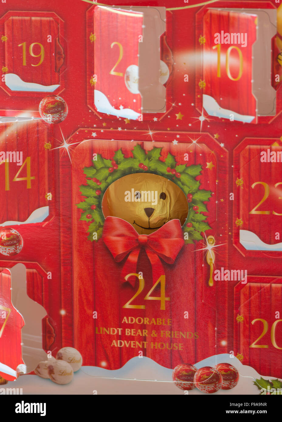 Partially Opened Lindt Chocolate Teddy Christmas Advent Calendar Stock 