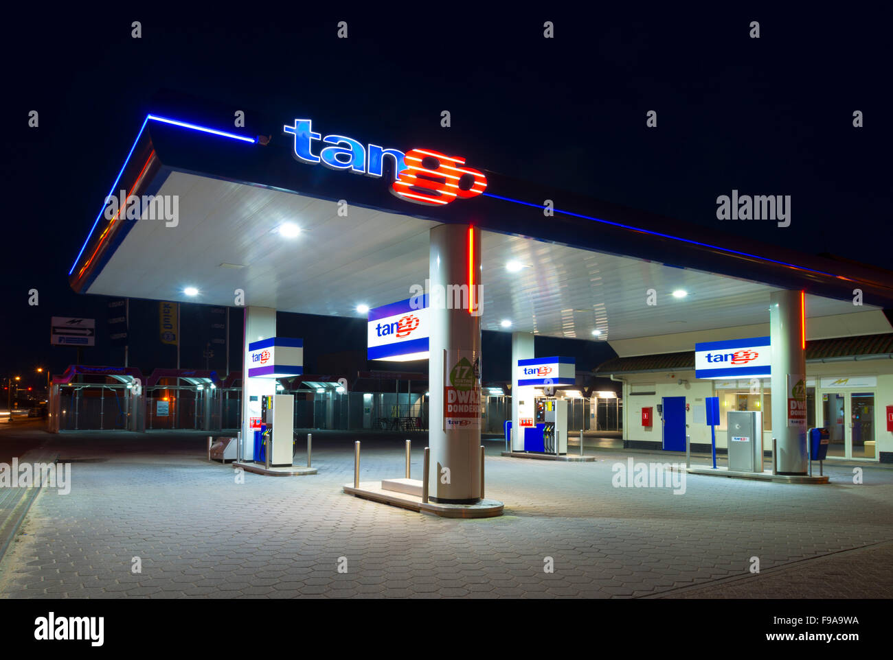 ENSCHEDE, NETHERLANDS FEBRUARY 28, 2015 Tango gas station at night