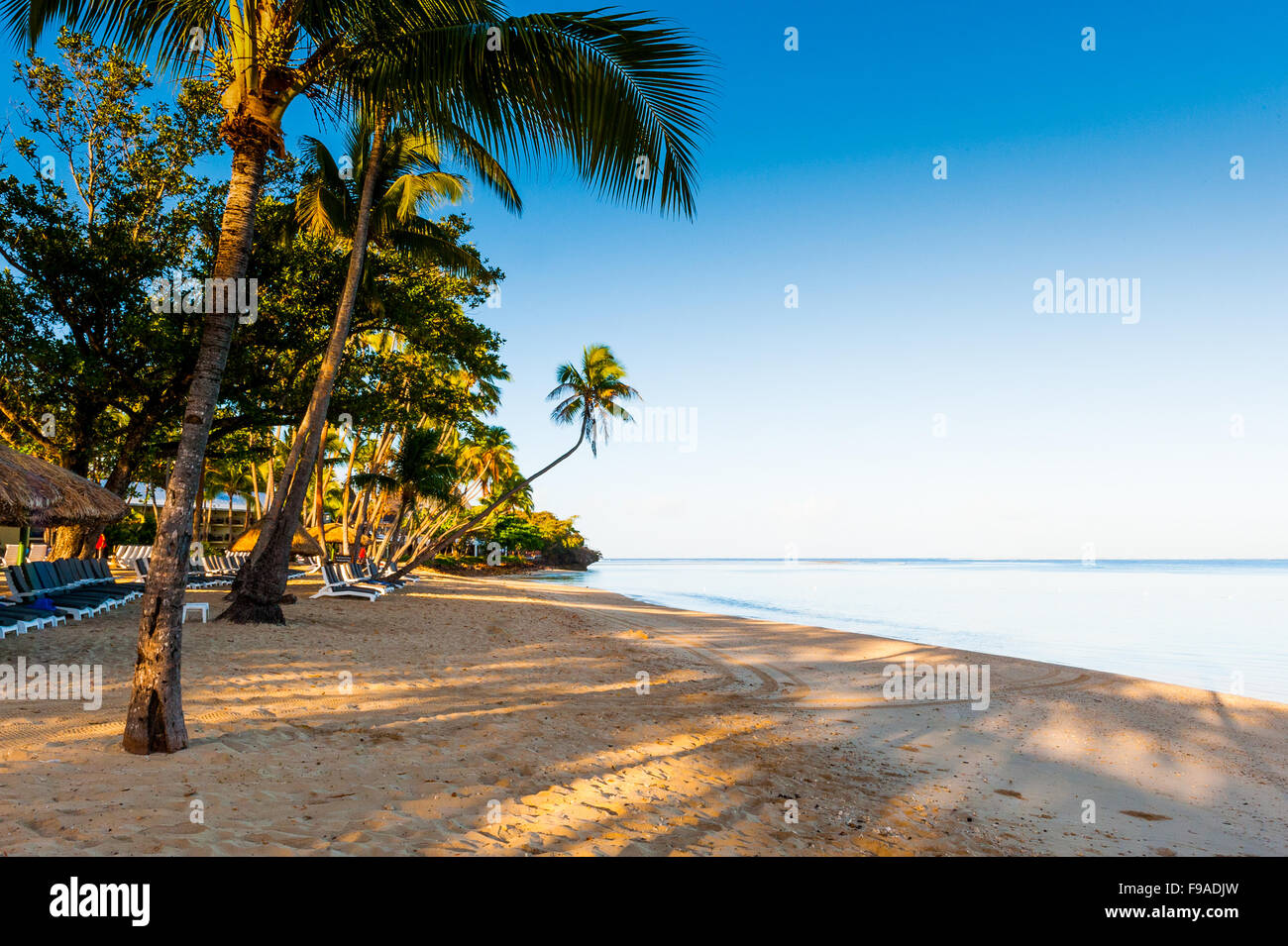 Sandy beach of The Shangri-La Fijian Resort and Spa, Yanuca Island,Coral Coast, Fiji Stock Photo