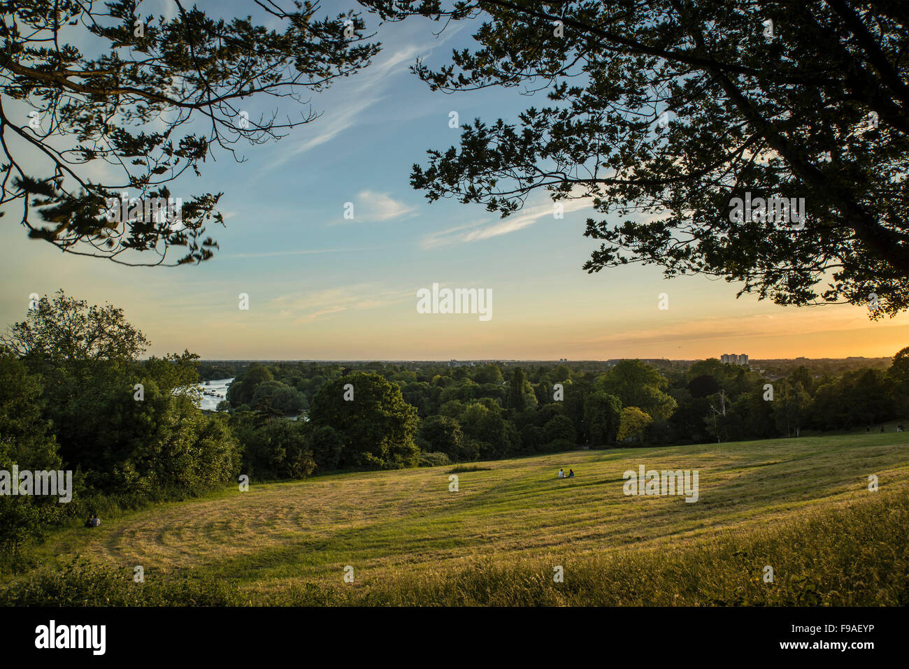 View from Richmond Hill in London over landscape during Summer sunset Stock Photo