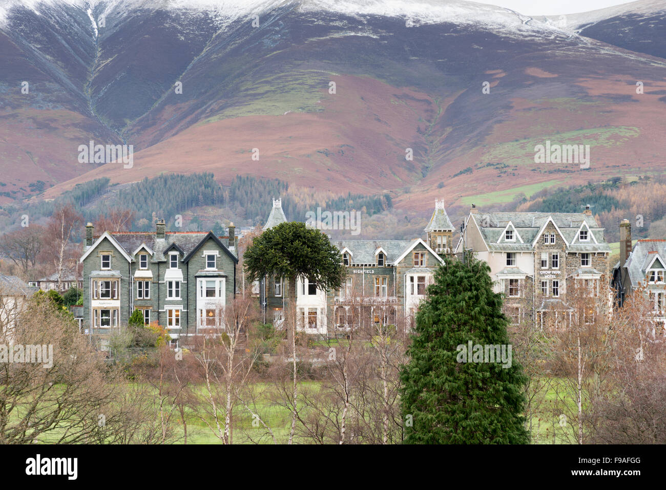 Houses in Keswick the Lake District Cumbria UK in winter Stock Photo