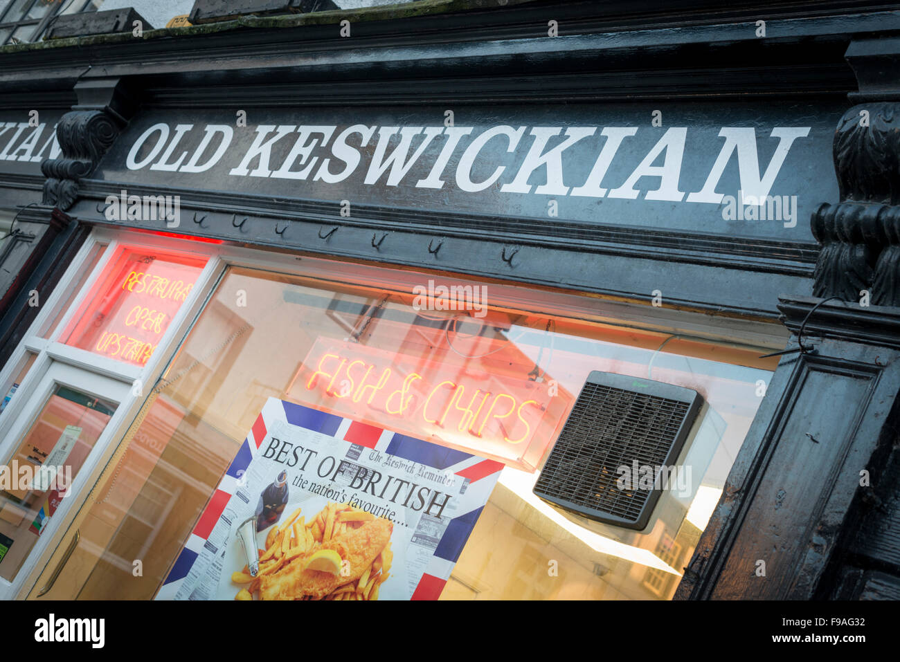 The Old Keswickian fish and chip shop and restaurant in Keswick Cumbria UK Stock Photo