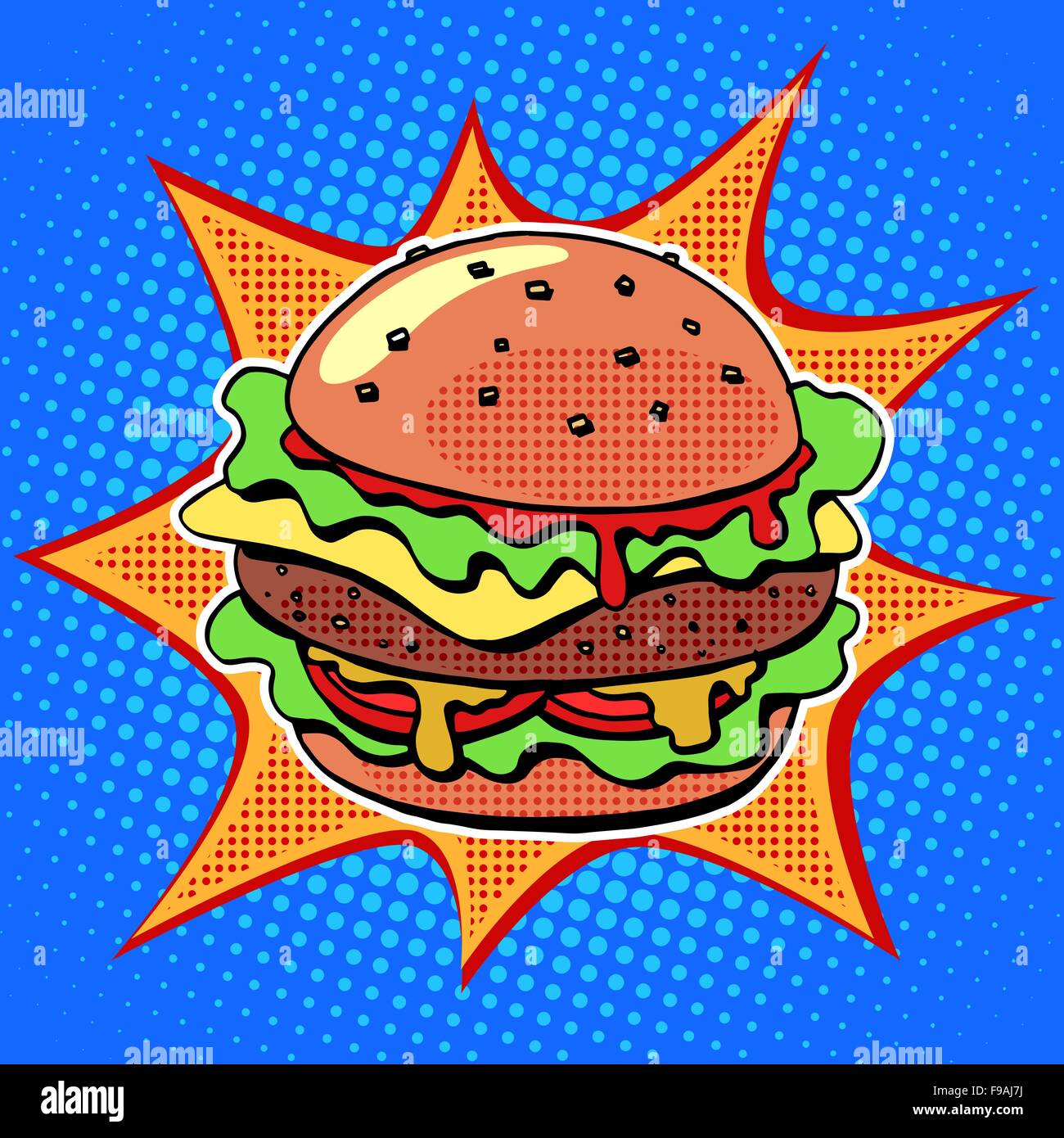 Fast Food Burger With Sesame Meat Salad And Cheese Stock Vector Image