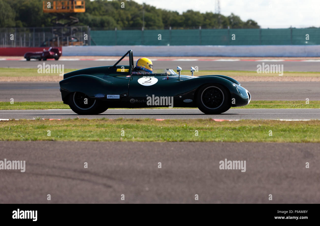 A Cooper T39 Bobtail, racing in the Stirling Moss Trophy for Pre'61 Sports cars at the Silverstone Classic, 2015. Stock Photo
