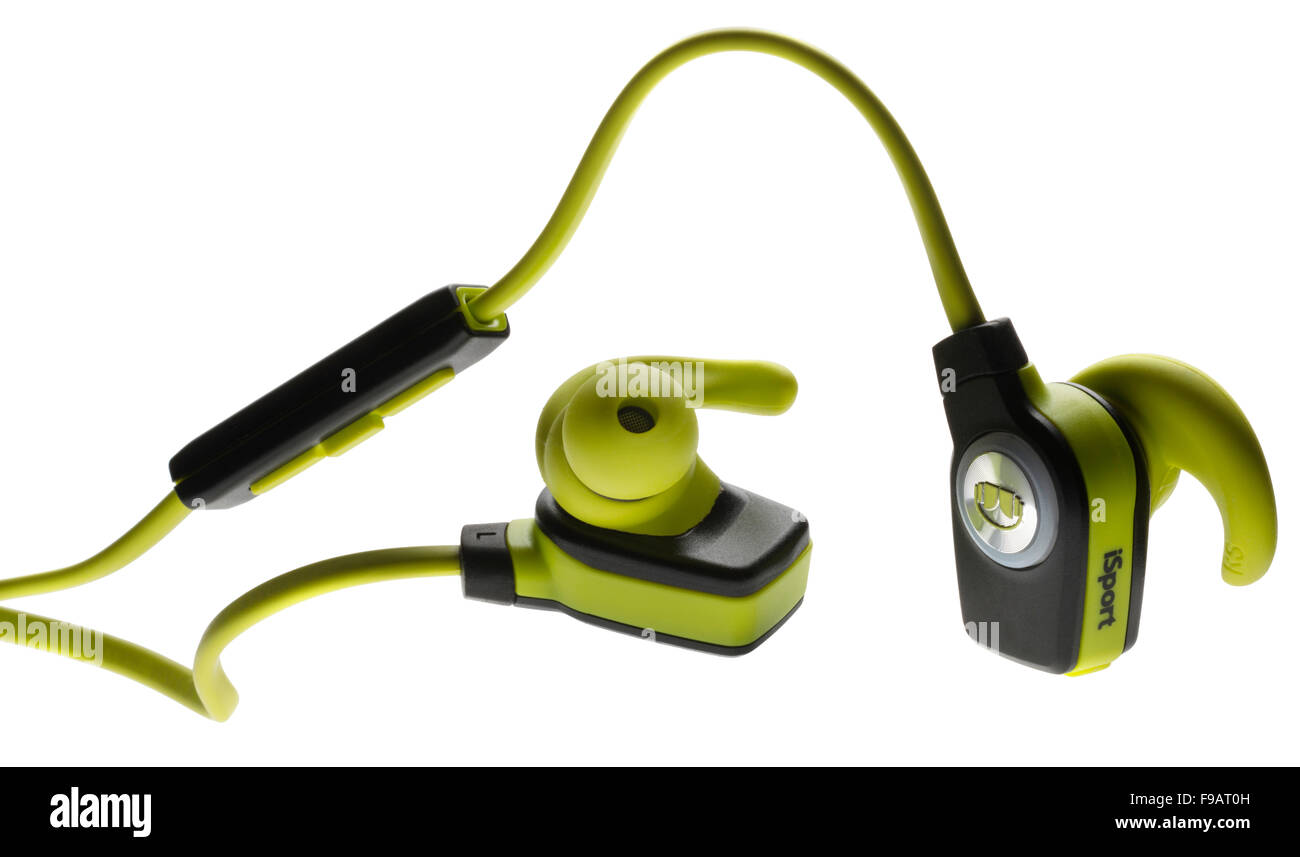 Monster iSport earphones. Superslim bluetooth in-ear headphones Stock Photo  - Alamy