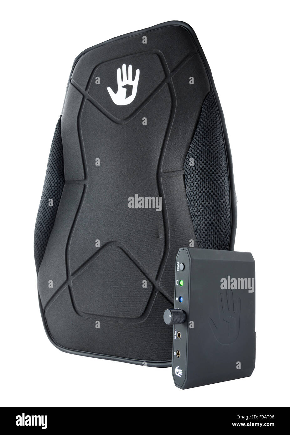 Subpac S2 tactile audio system. Low frequencies are transfered to your body to really feel the music and not damage your ears. Stock Photo