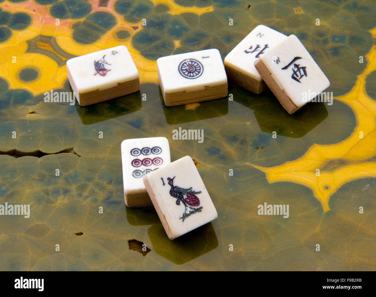 Mahjong tiles on a jasper background Stock Photo