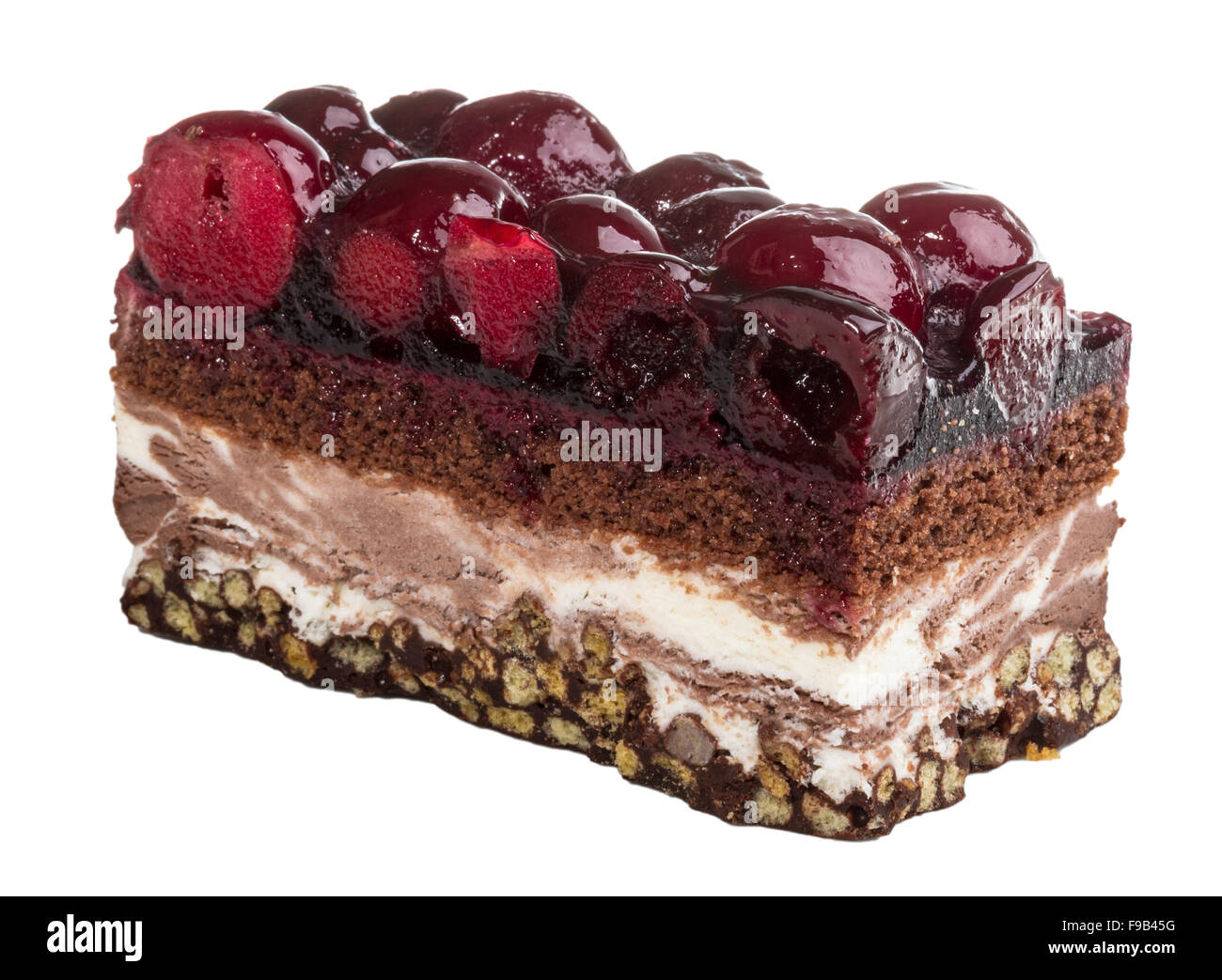 Chocolate cake with cherry on top on a white background Stock Photo - Alamy