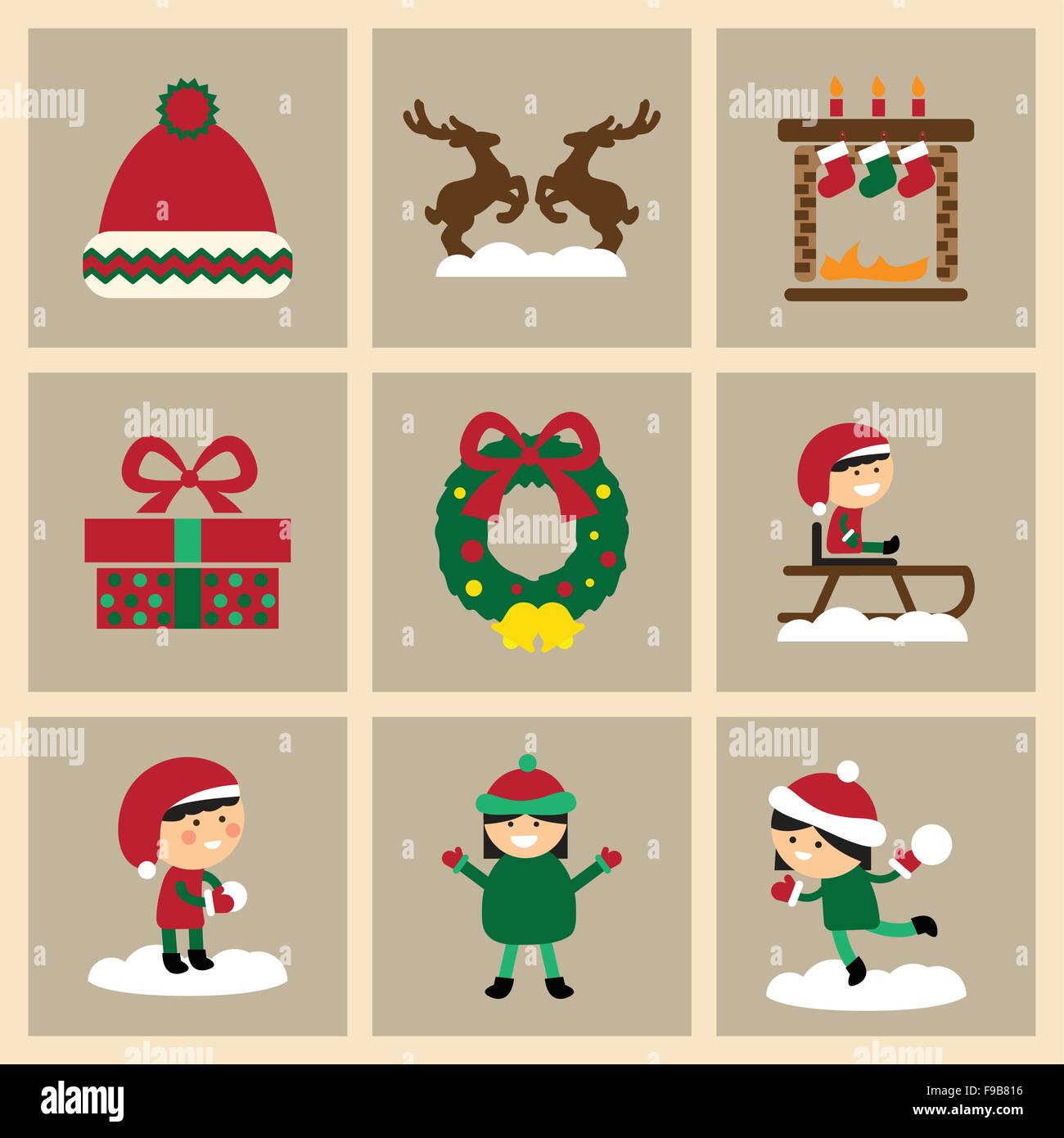 Set of flat icons on stylish background Christmas Stock Vector