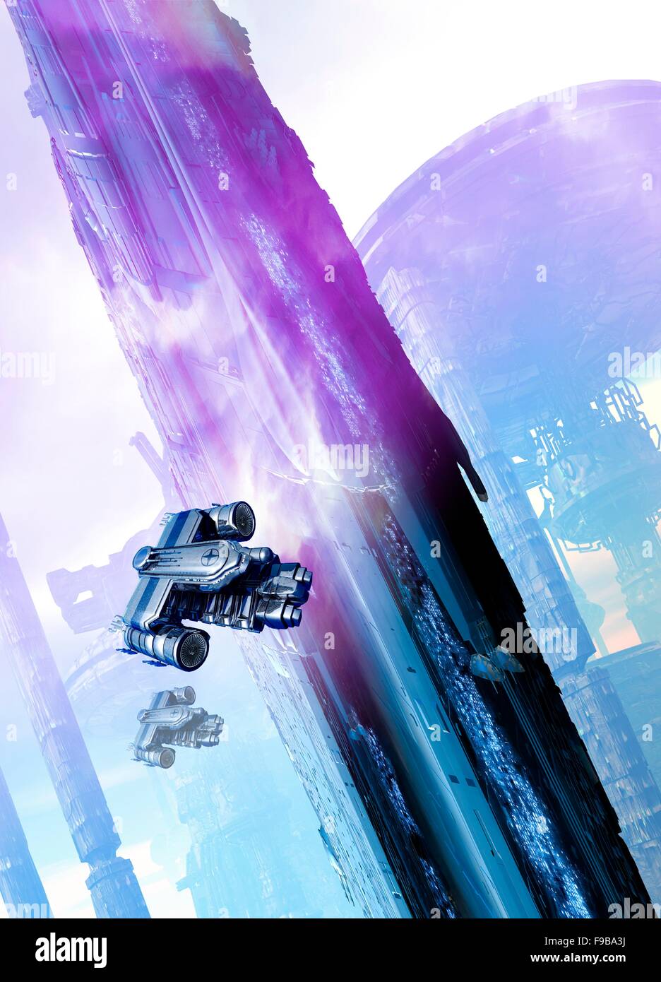 Futuristic space station and space craft, computer illustration Stock ...