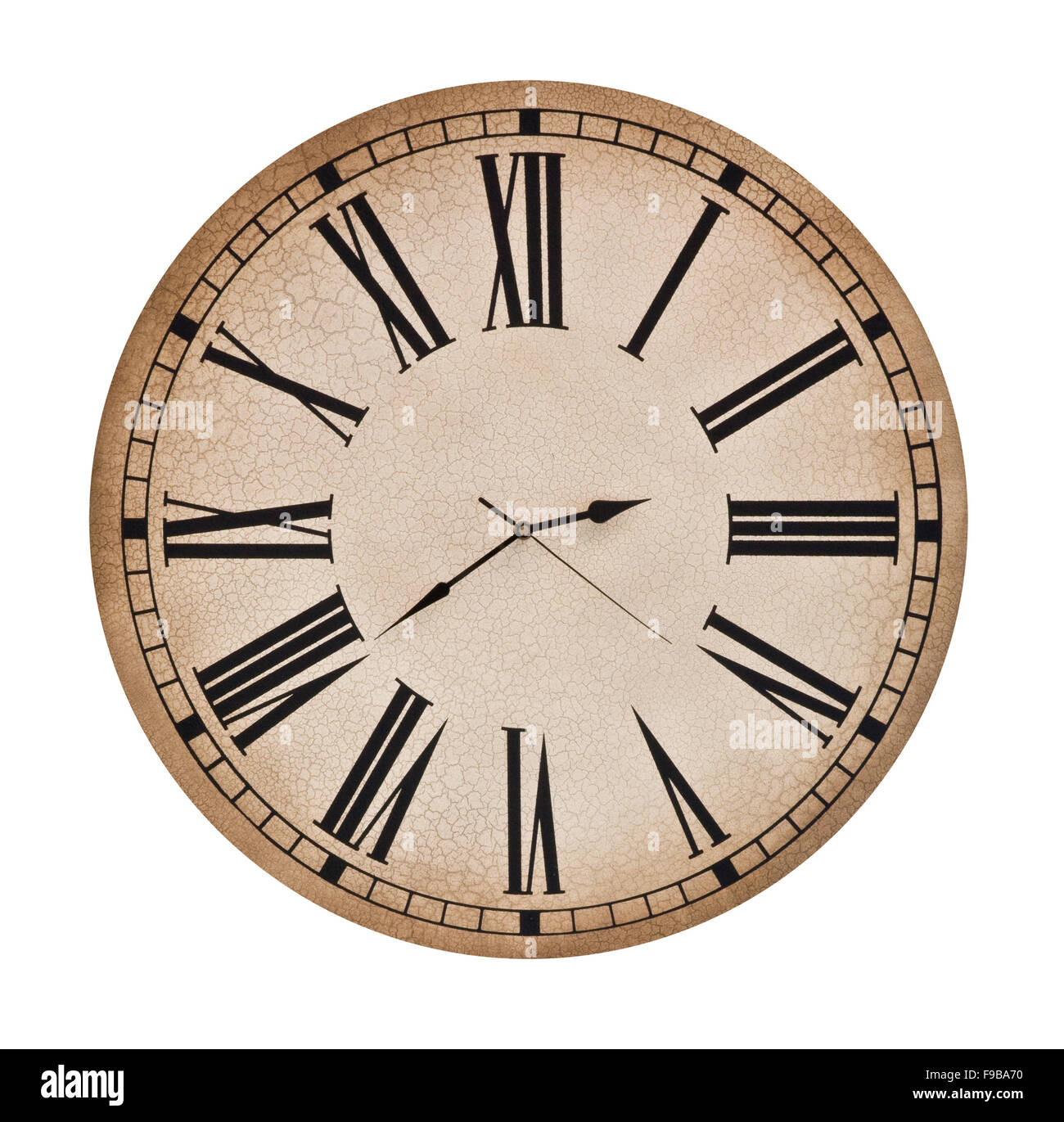 Antique looking clock face on a White Background Stock Photo