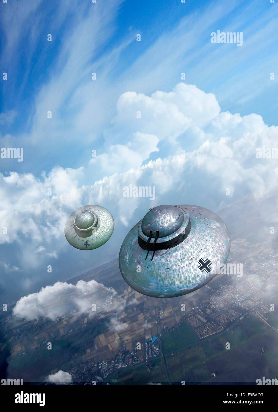 UFOs, computer illustration. Stock Photo