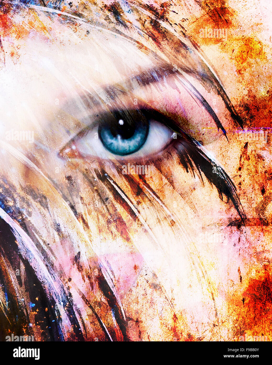 https www alamy com stock photo beautiful blue women eye beaming color feathers effect painting collage 91833867 html