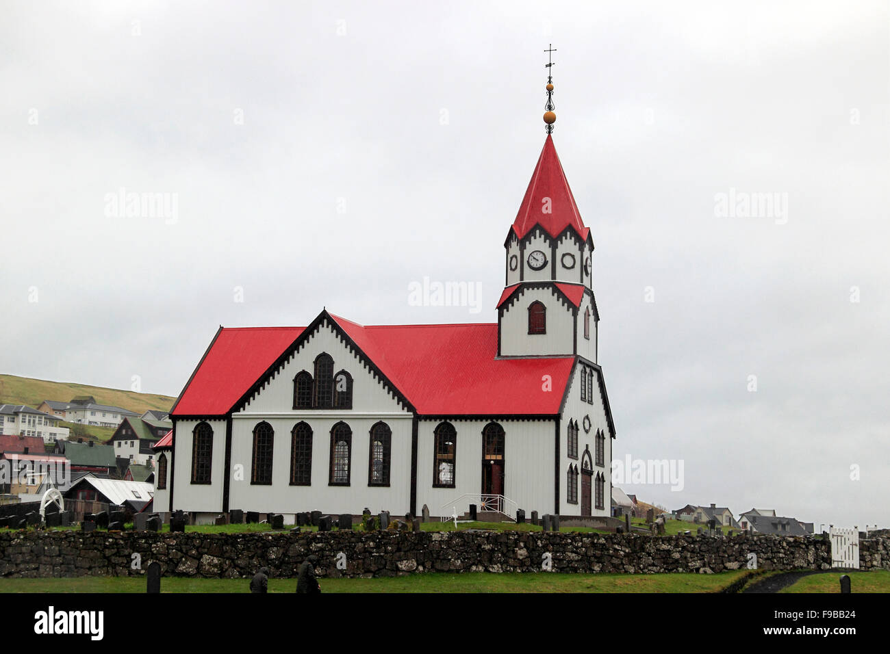 Sandavágur Church and cemetery Vágar Island Faroe Islands Stock Photo