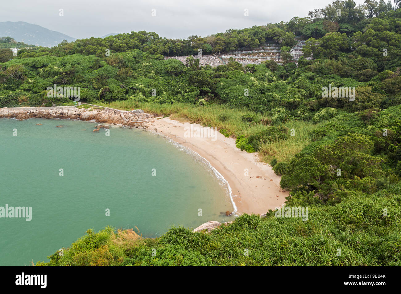 Deserted beach at the Cheung Chau Island in Hong Kong, China, viewed from above. Stock Photo