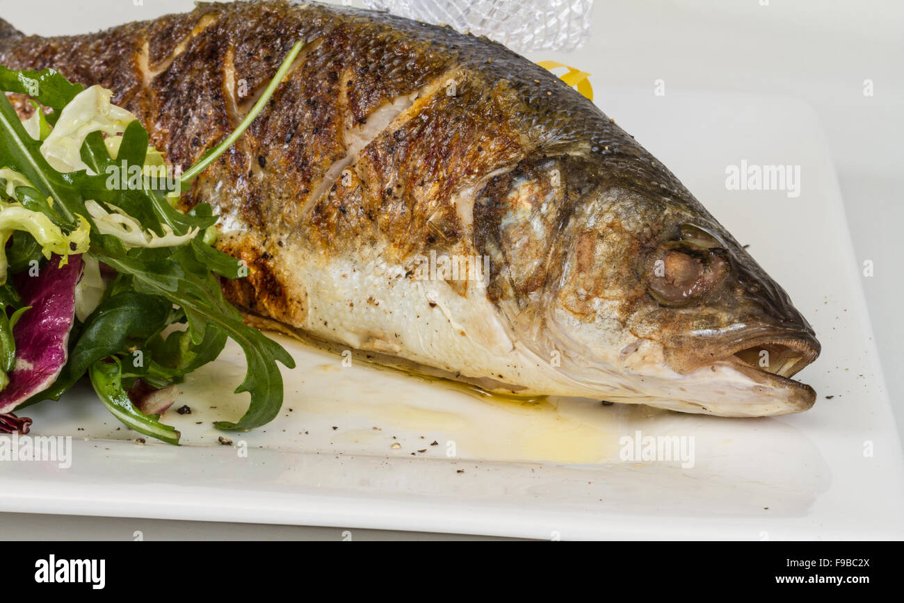 Seabass with vegetables Stock Photo Alamy