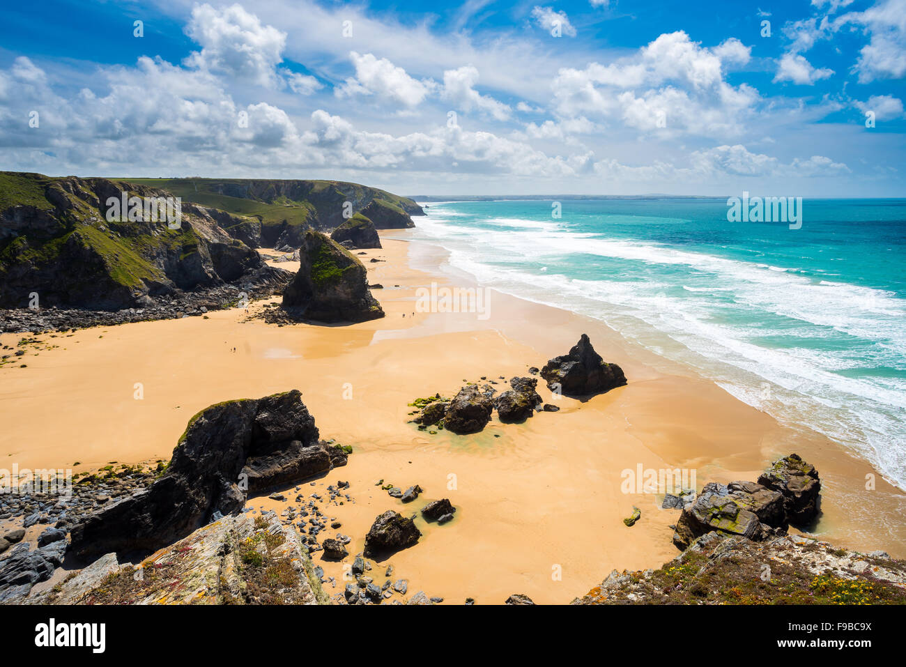 Overlooking Pentire Steps Beach looking towards Bedruth Steps near Newquay Cornwall England UK Europe Stock Photo