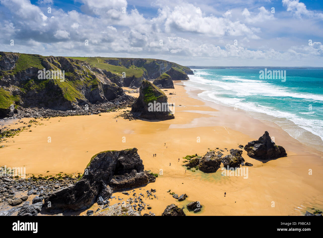 Overlooking Pentire Steps Beach looking towards Bedruth Steps near Newquay Cornwall England UK Europe Stock Photo