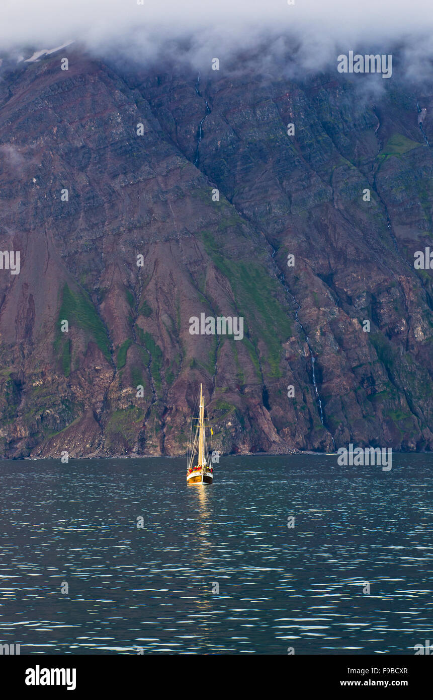 Whale watching tours from old sailing ship at Husavik bay area Stock ...