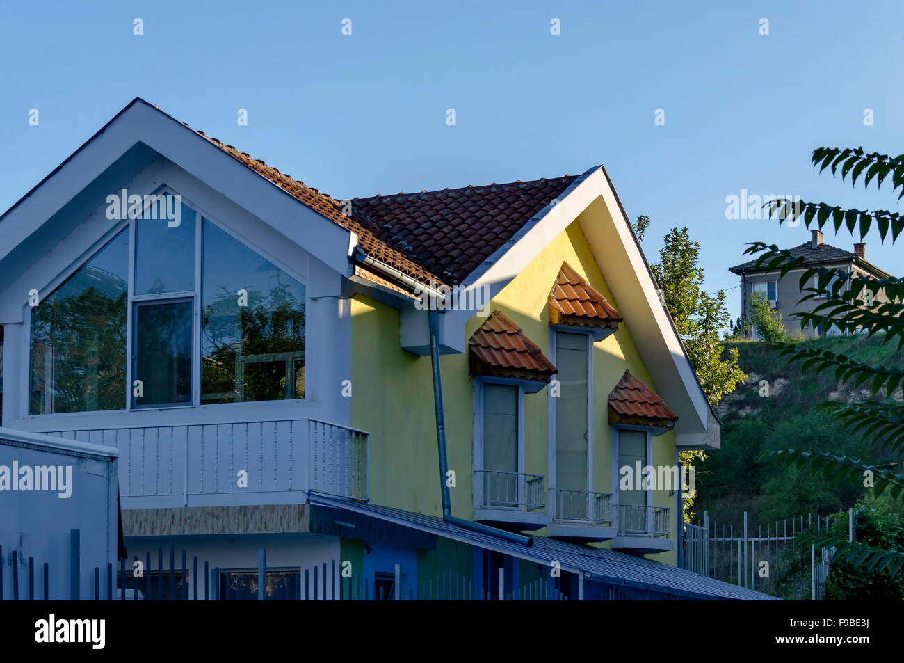 Fragment of new contemporary house in old quarter, Razgrad town, Bulgaria Stock Photo