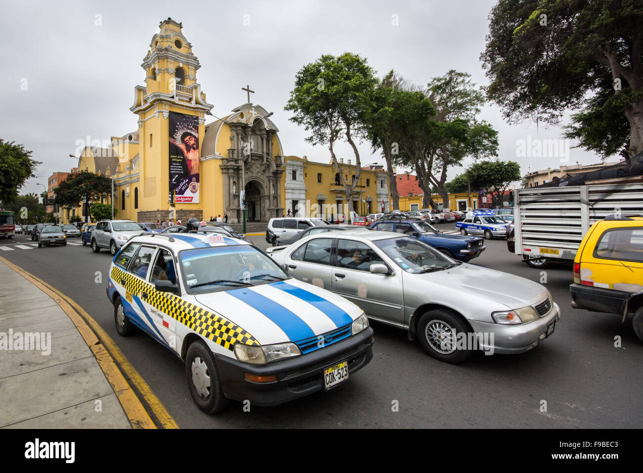 Heavy traffic in Barranco district of Lima, Peru Stock Photo