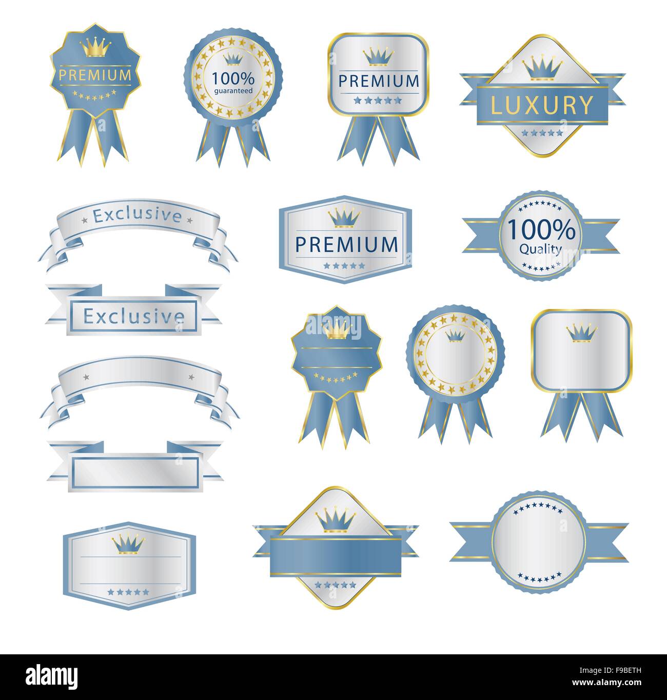 Blank Premium label and budges luxury soft blue and silver Stock Vector