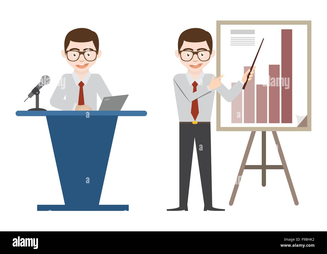 Business man on stage and present work Stock Vector