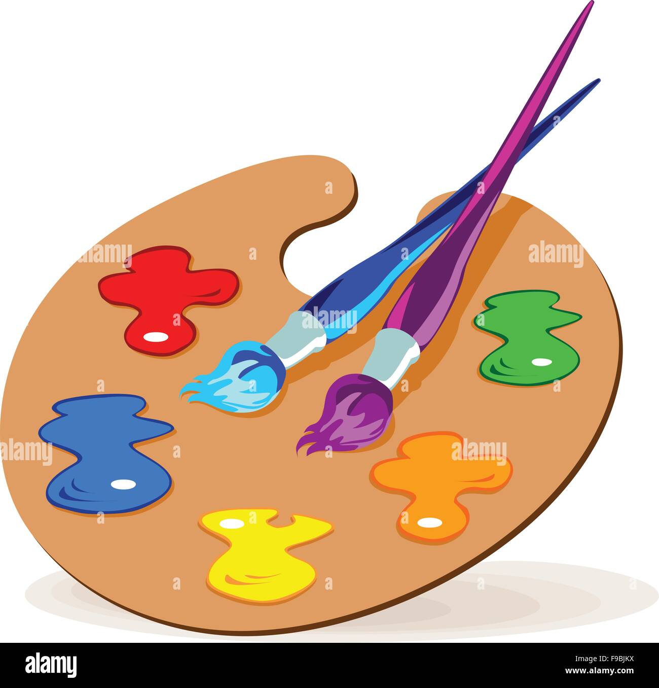 Vector color illustration of paintbrushes and a palette with basic colors Stock Vector Image