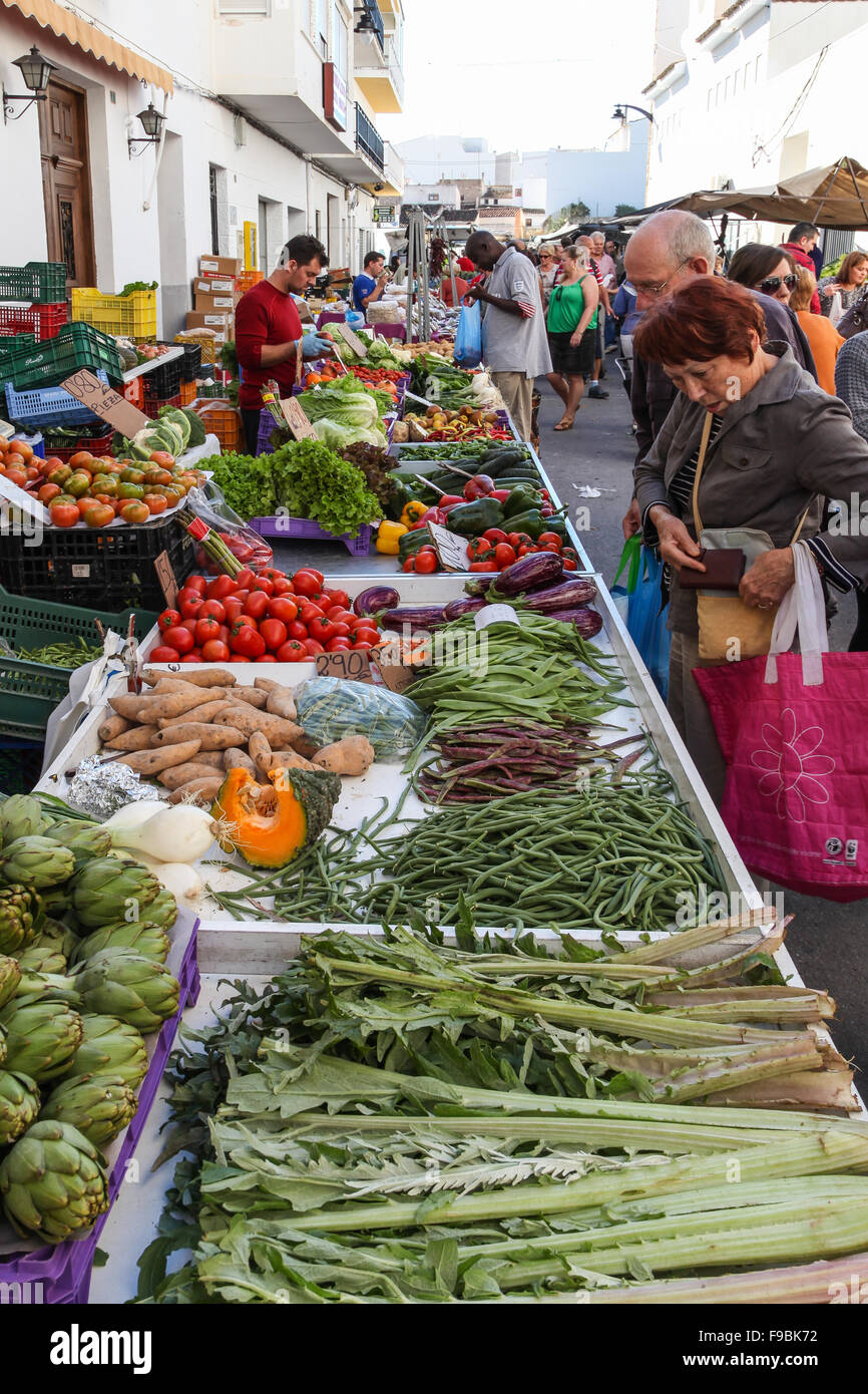 Fruit and vegetables on a typical Spanish market stall in Altea