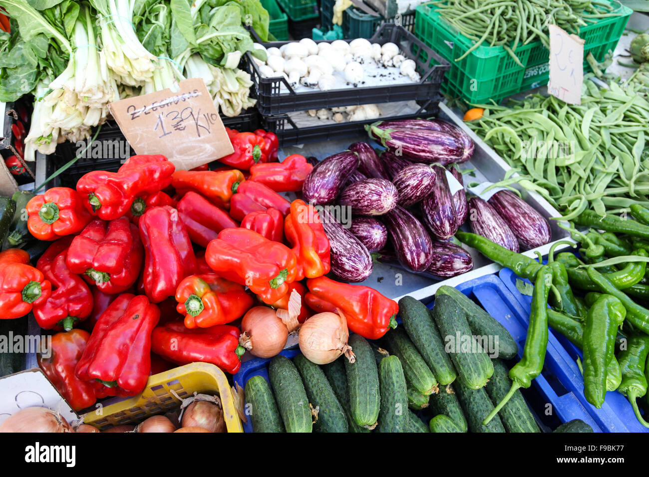 Fruit and vegetables on a typical Spanish market stall in Altea