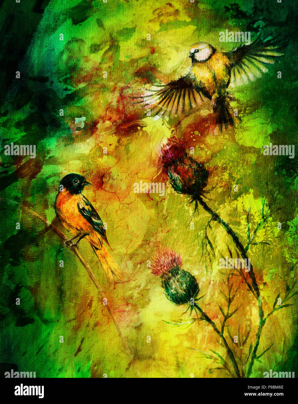 Color abstract background with birds and flower Stock Photo - Alamy