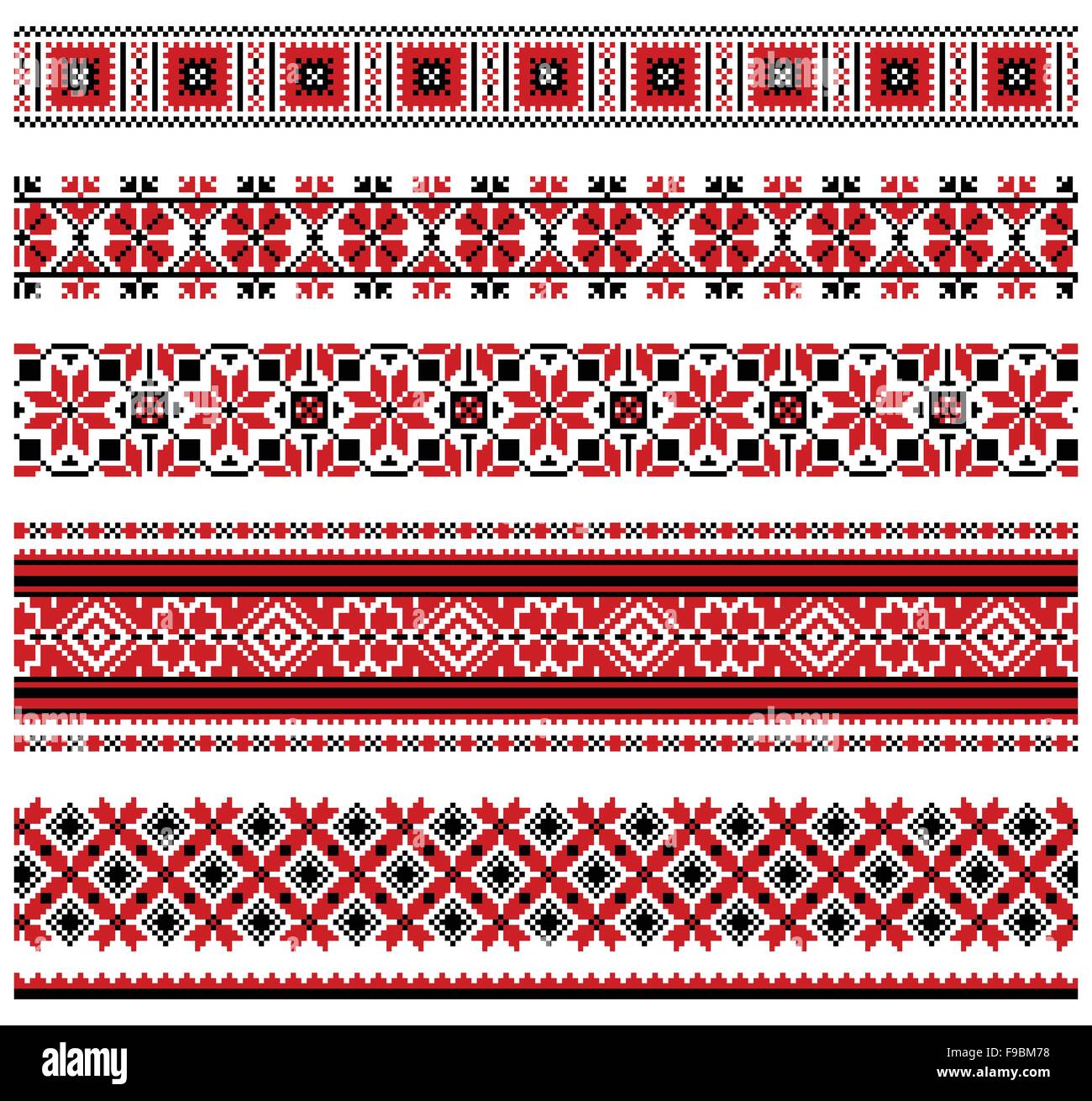 Vector illustrations of ukrainian embroidery ornaments, patterns, frames and borders Stock