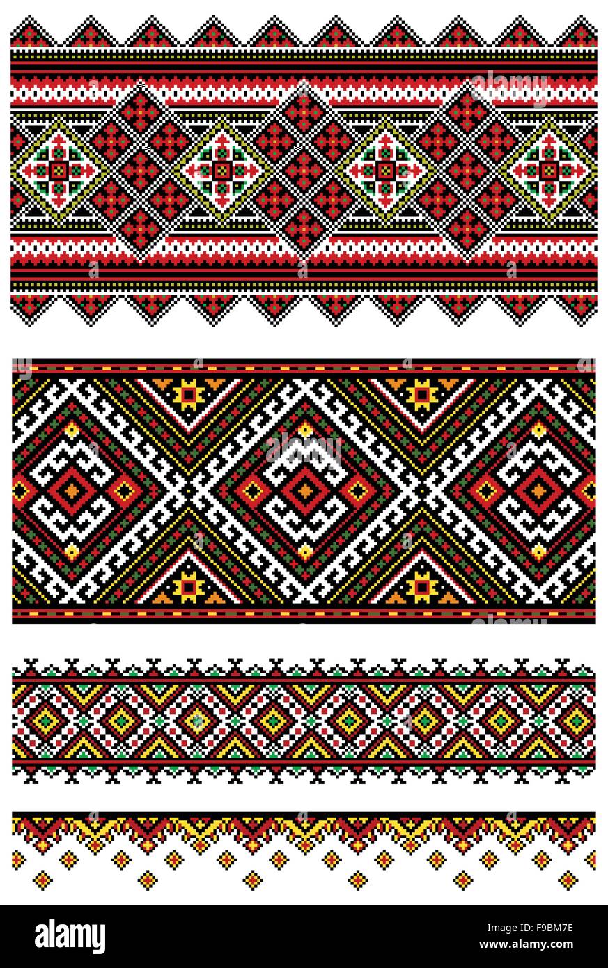 Vector illustrations of ukrainian embroidery ornaments, patterns, frames and borders. Stock Vector