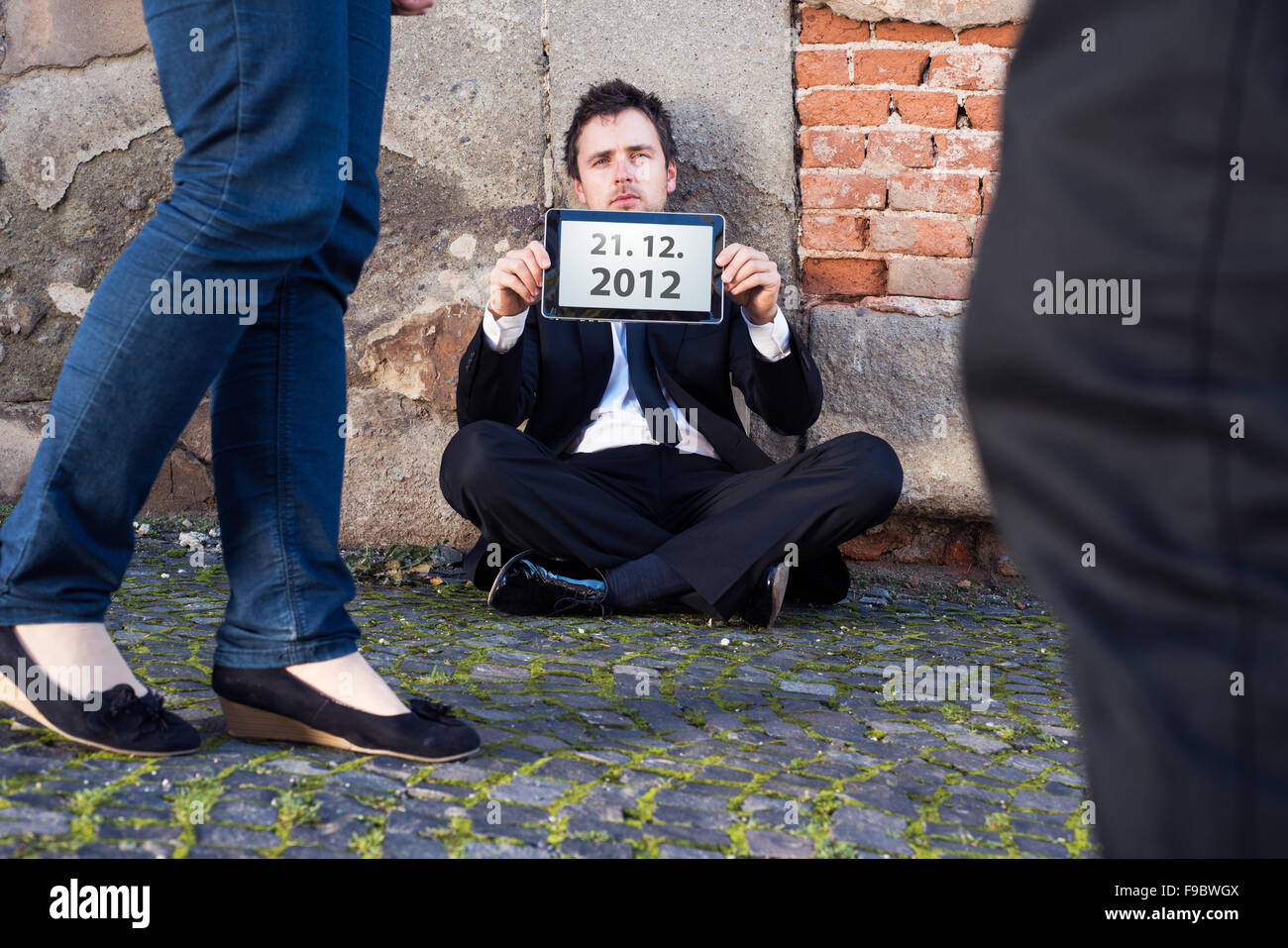 Man is waiting for end of the world. Stock Photo