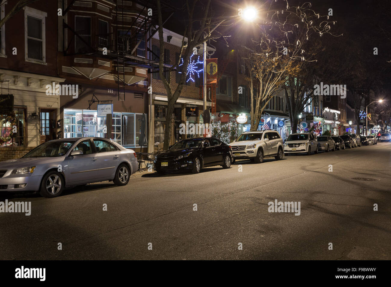 Shops on Farnsworth Avenue, Bordentown, NJ. Christmas, 2015 Stock Photo