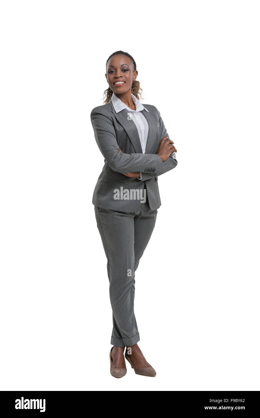 African business woman portrait. Crossed arms. Isolated Stock Photo