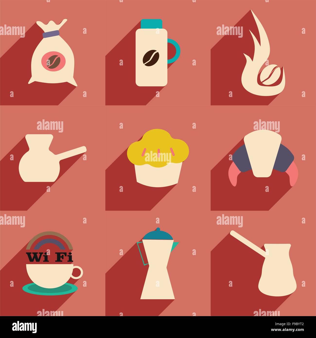 Flat with shadow concept and mobile application coffee break Stock