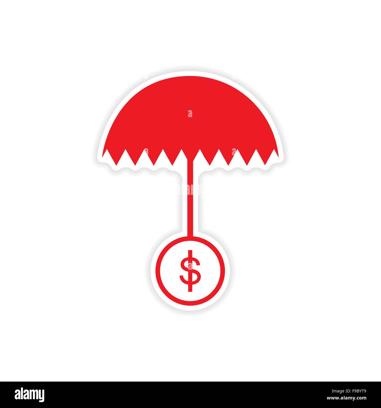 stylish sticker on paper umbrella and coins Stock Vector
