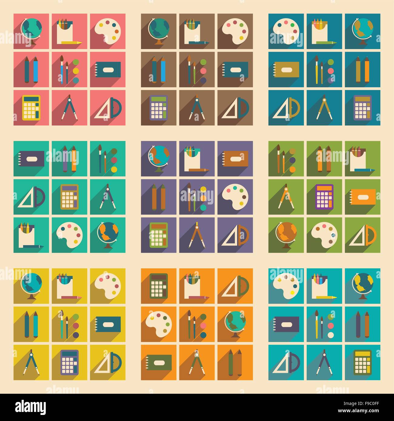 Flat with shadow concept and mobile application school supplies Stock ...
