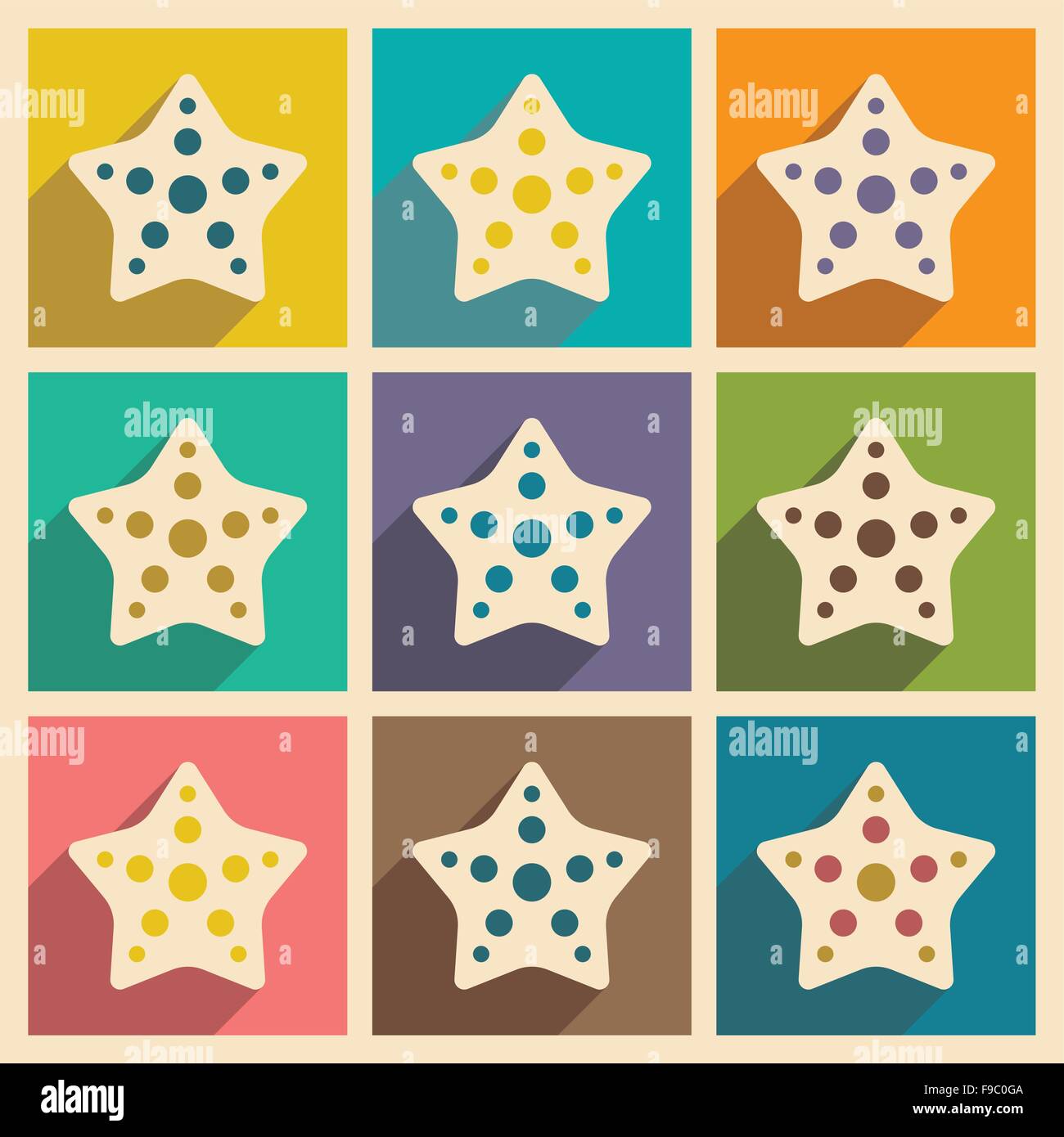 Flat with shadow concept and mobile application starfish Stock Vector