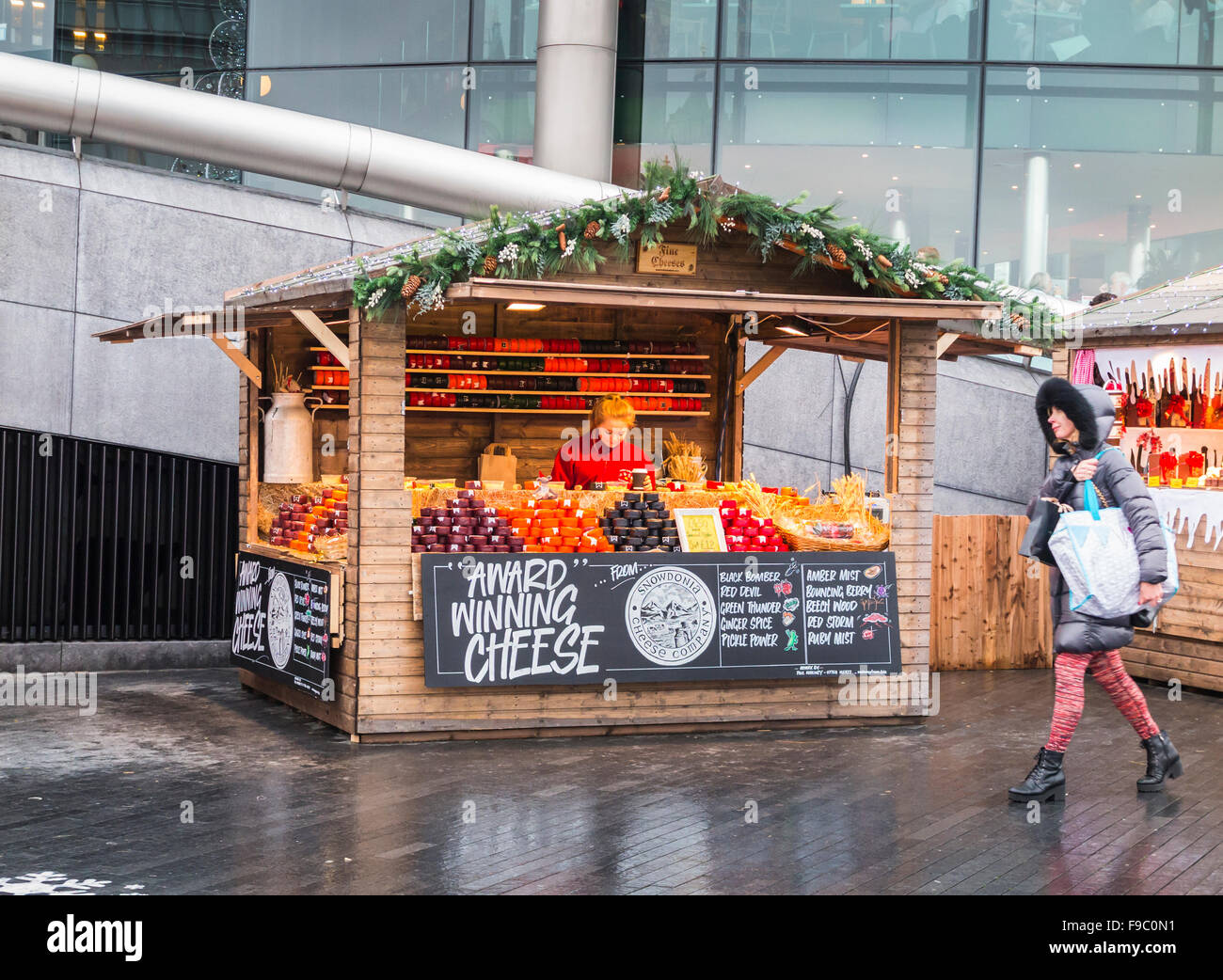 Cheese stall at London Bridge City Christmas Market, Southwark, London